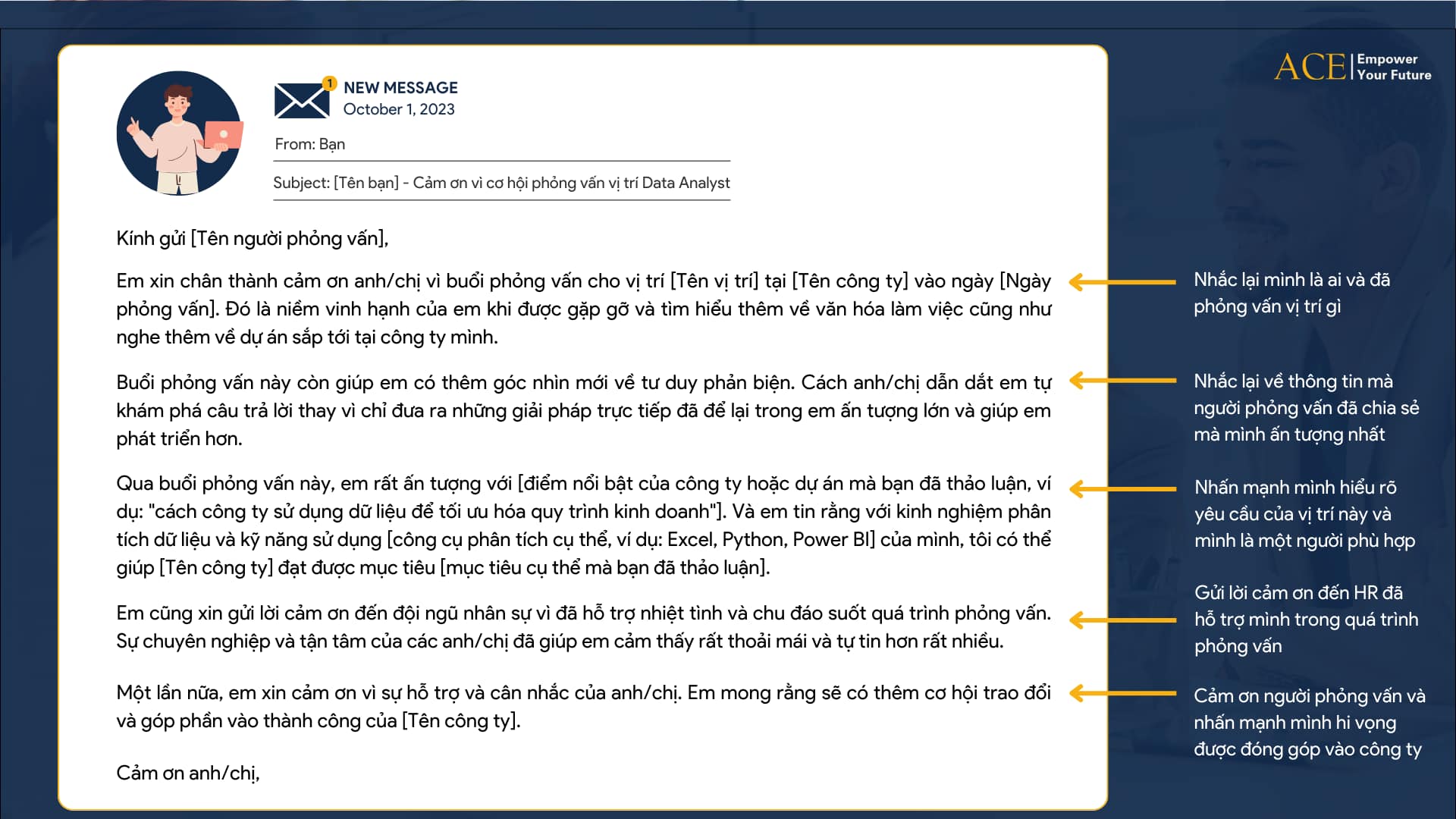 Cách viết mail cảm ơn sau buổi phỏng vấn Data Analyst - ACE Academy