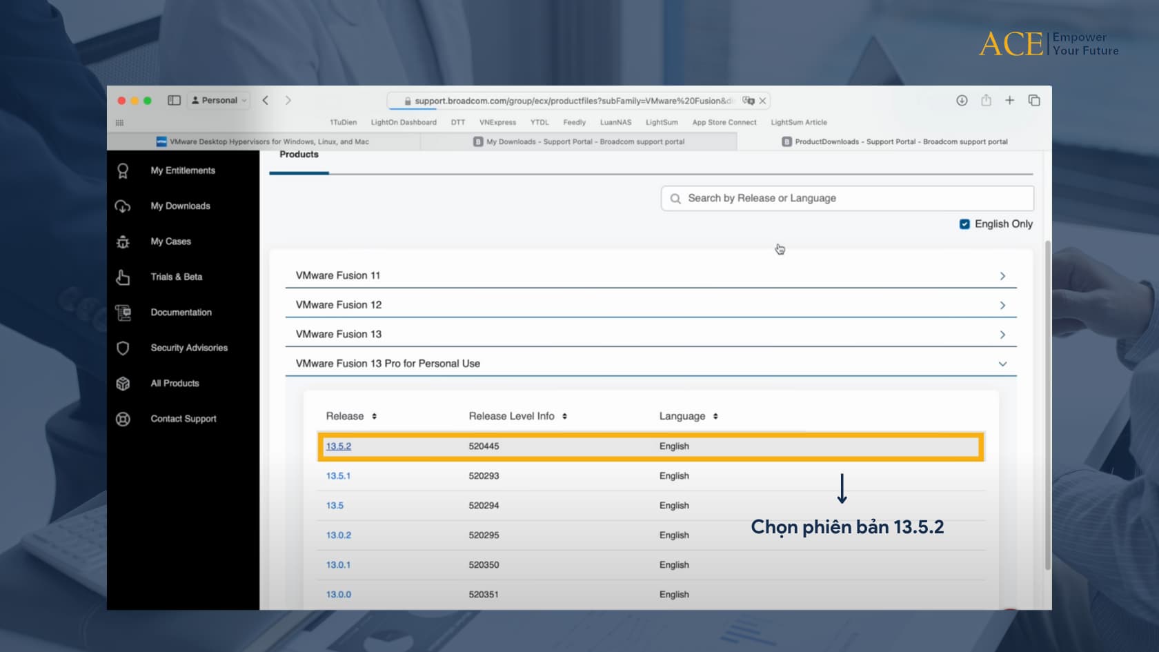 Chọn phiên bản 13.5.2 - ACE Academy