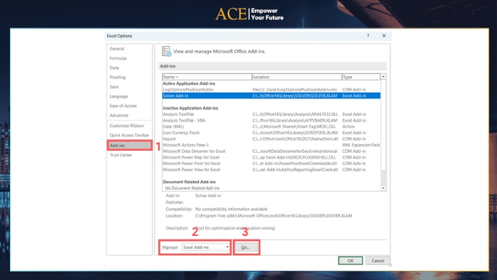 Cách cài Solver trong Excel cho Windows - ACE Academy