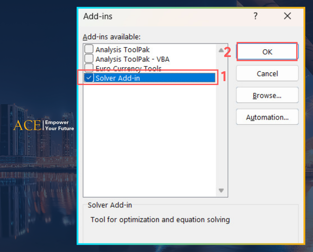 Hướng dẫn cài Solver trong Excel cho Windows - ACE Academy