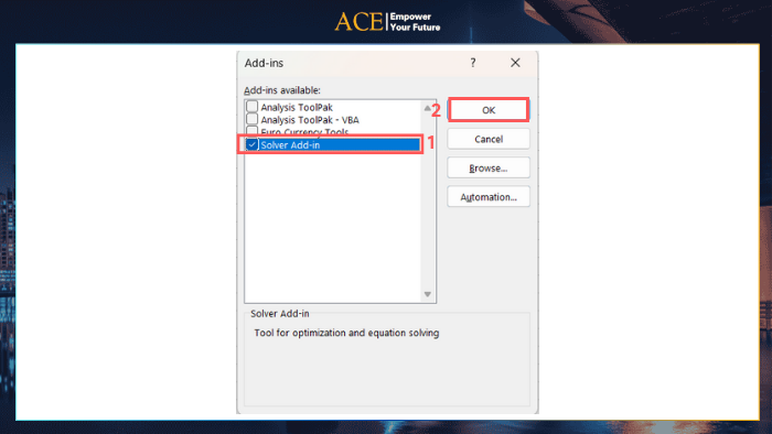 Hướng dẫn cài Solver trong Excel cho Windows - ACE Academy